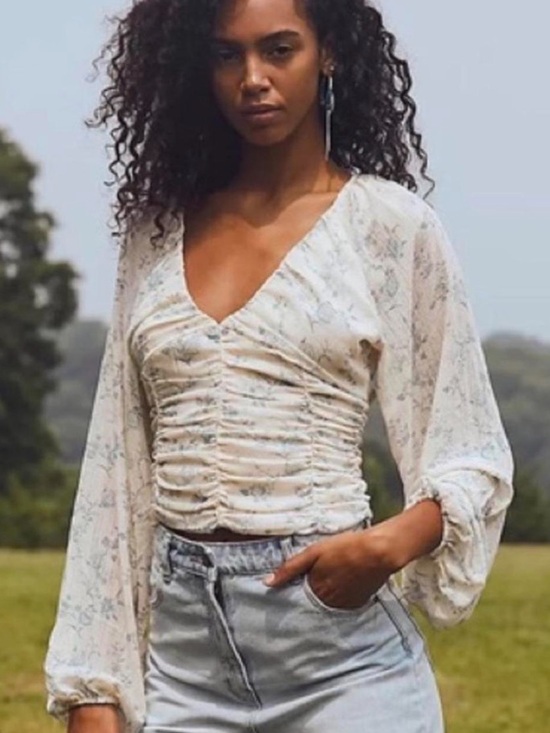 Free People Tops - Free People Ruched Floral Blouse Size M
